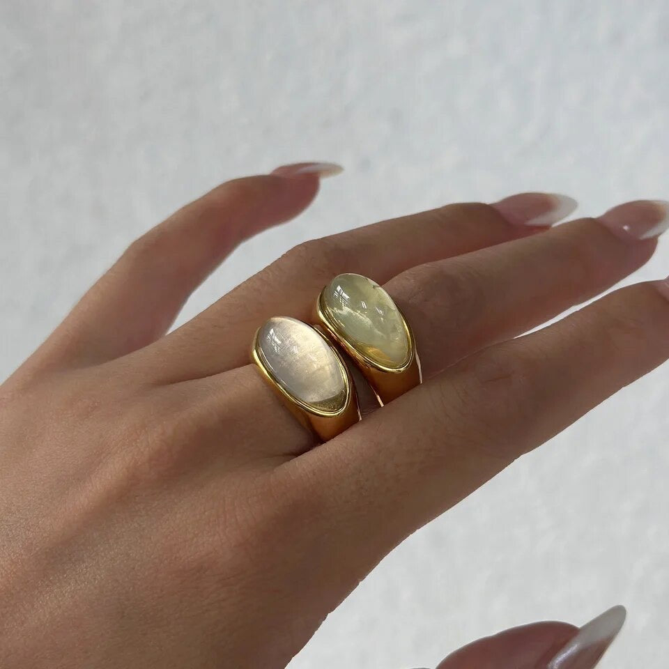 Gold Resin Stone Rings worn on hand