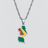 GRISÉ NYC silver Guyana flag map pendant necklace featuring green, red, yellow, black, and white enamel detailing with a matching silver-tone chain.