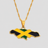 Gold Jamaica map pendant necklace by GRISÉ NYC featuring the Jamaican flag in black, green, and gold enamel on a textured gold-tone chain.