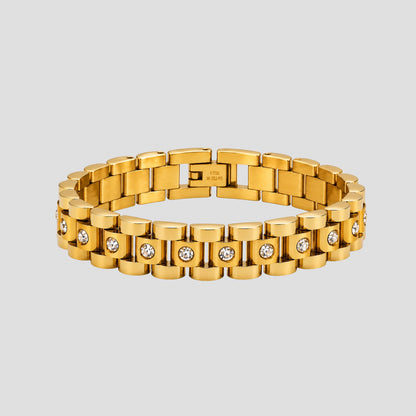 GRISÉ NYC Jubilee Link Rhinestone Bracelet in 18K gold plated with cubic zirconia stones.