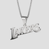 GRISÉ NYC Lakers silver box chain necklace with script pendant on stainless steel chain inspired by basketball culture