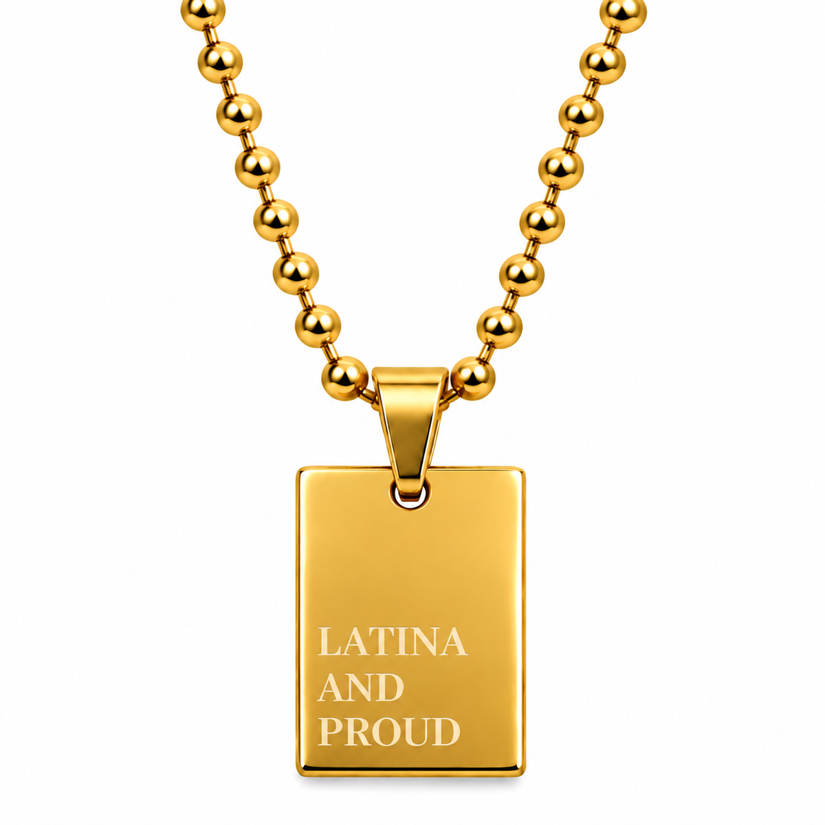 GRISÉ NYC LATINA AND PROUD necklace in 18K gold-plated stainless steel.