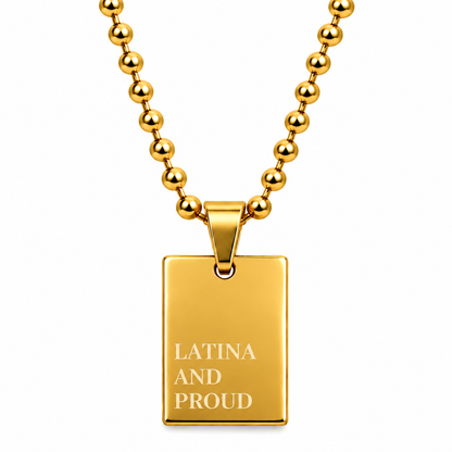 GRISÉ NYC LATINA AND PROUD necklace in 18K gold-plated stainless steel.