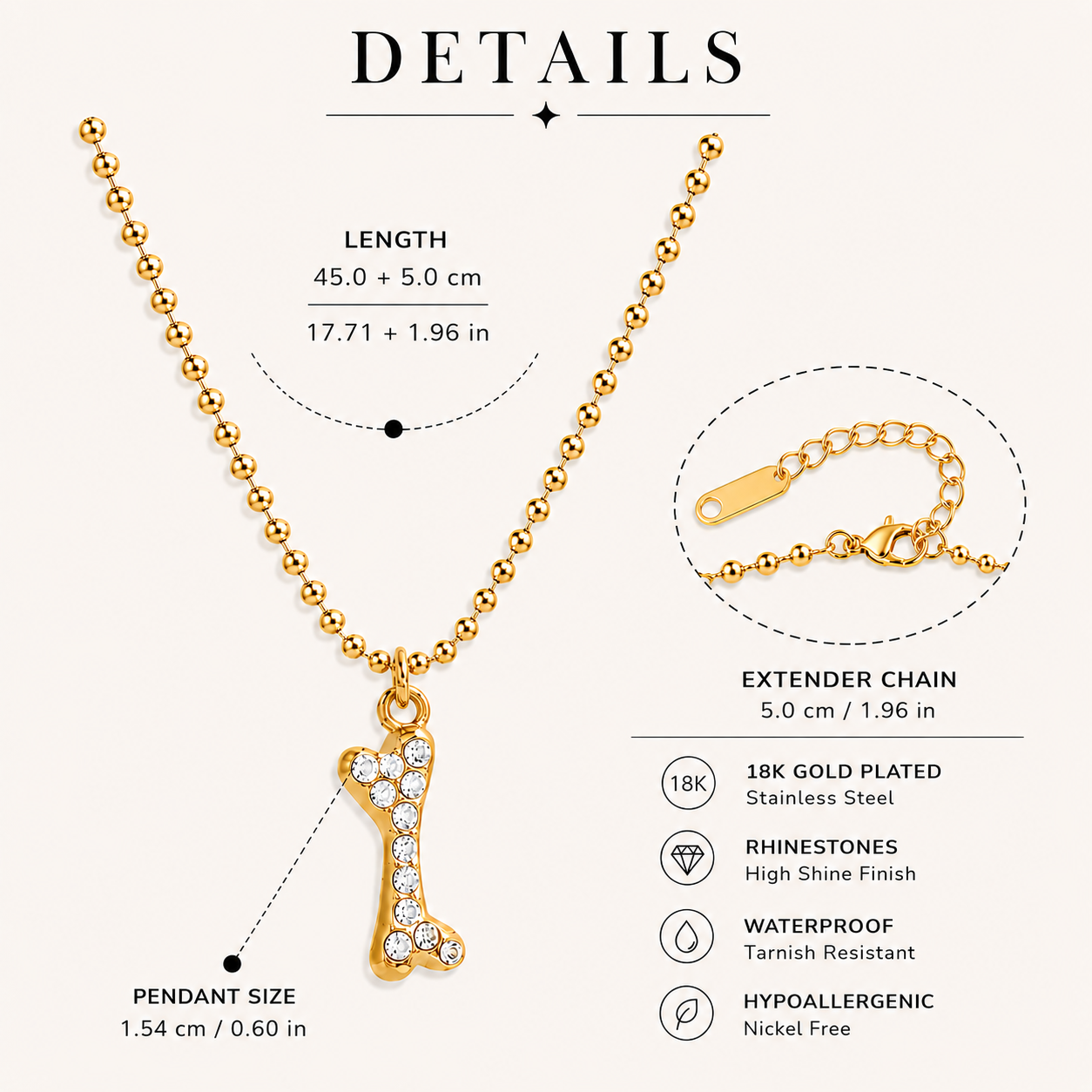 Mini Lucky Bone Crystal Necklace - 18k Gold | GRISÉ NYC