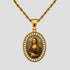GRISÉ NYC Mona Lisa Pendant Necklace featuring white gemstones and a gold-tone stainless steel rope chain.
