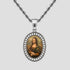 GRISÉ NYC Mona Lisa Pendant Necklace featuring white gemstones and a silver stainless steel rope chain.