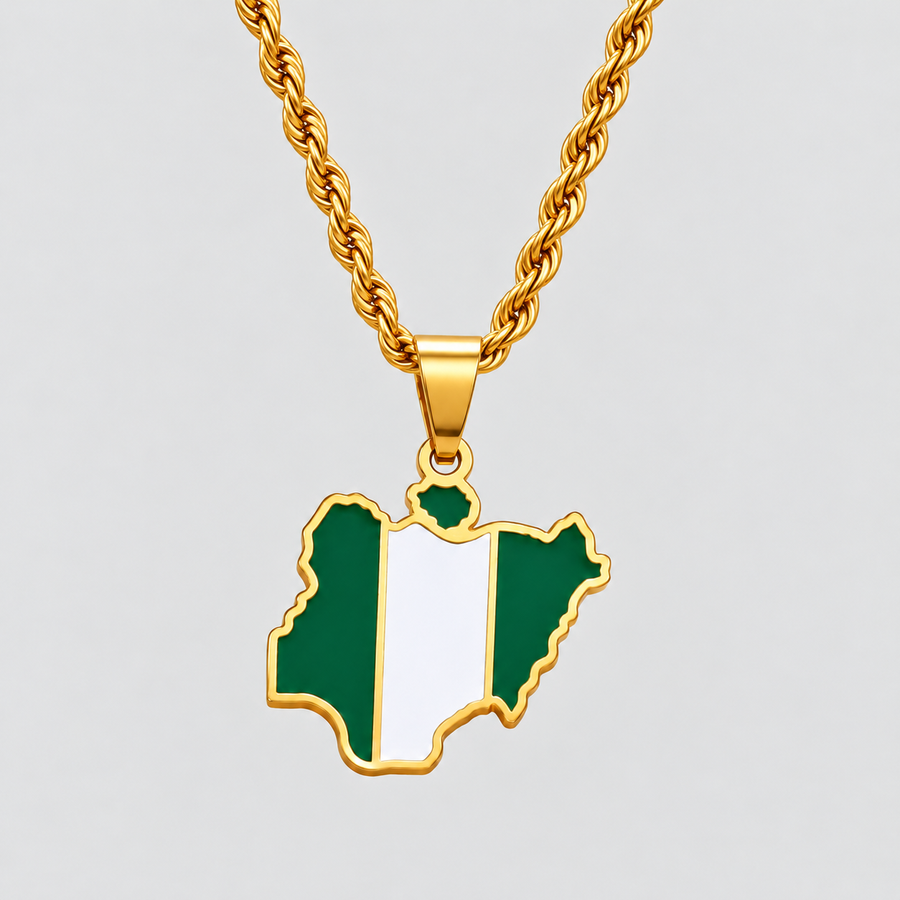 Nigeria Flag Map Pendant Necklace – Silver