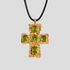 GRISÉ NYC rugged cross pendant necklace with kiwi gemstone accents, hammered gold texture.