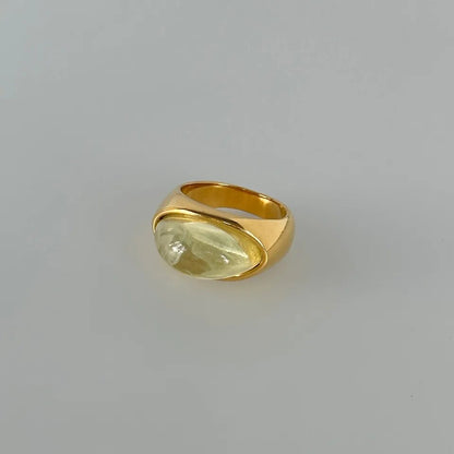 Gold Sage Resin Ring with translucent green resin stone