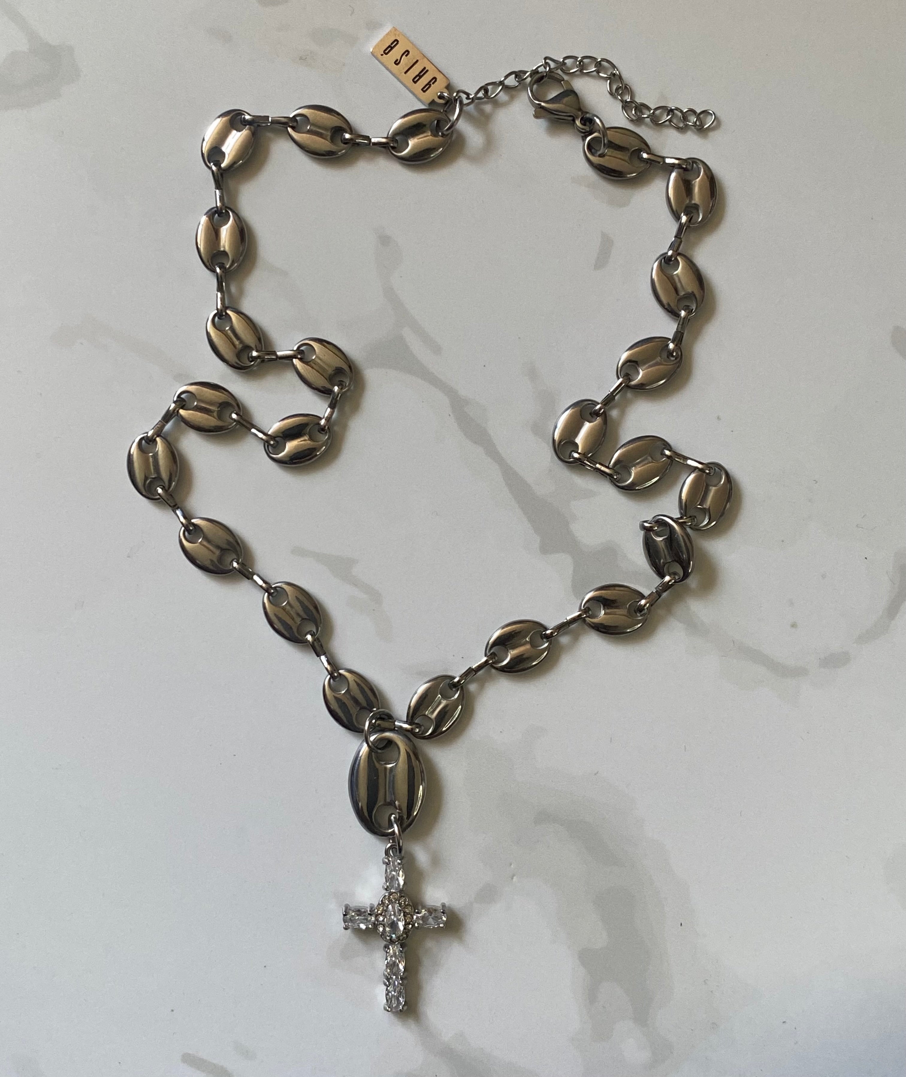 Women's Stainless Steel Cross Necklace 18K Mariner Link | GRISÉ NYC Women's Stainless Steel Cross Necklace 18K Mariner Link | GRISÉ NYC