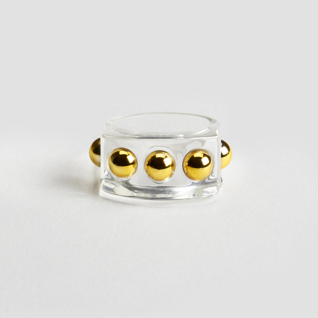 Vintage 5-Ball clear resin ring with gold details by GRISÉ NYC
