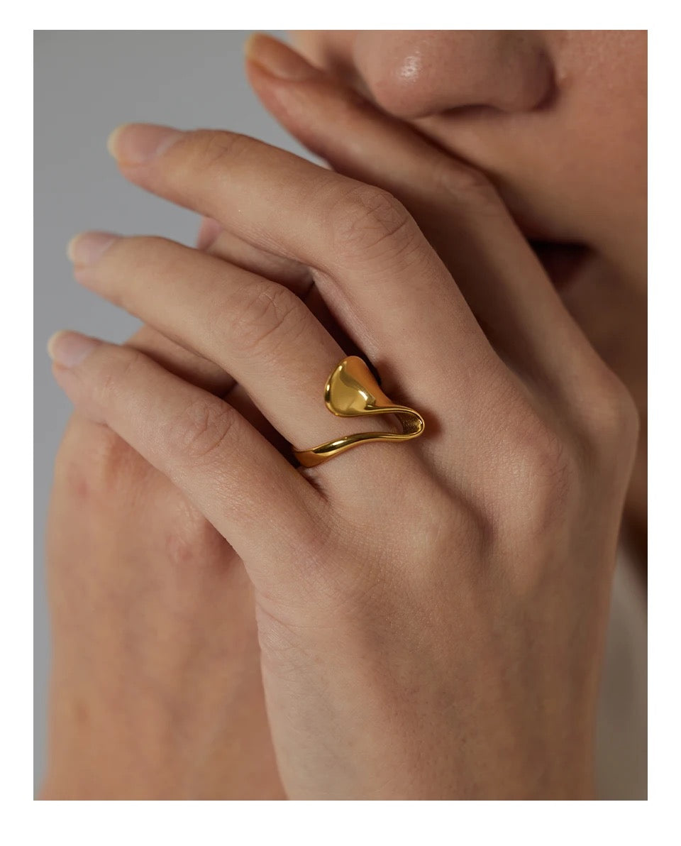 Waves Ring gold statement ring worn on hand