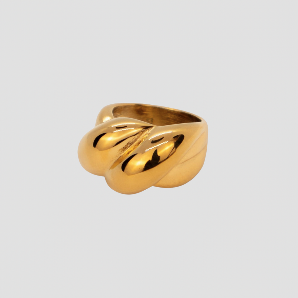 GRISÉ NYC XL Bubble 18k Gold Ring in polished gold plated stainless steel with bold sculptural bubble design on gray background