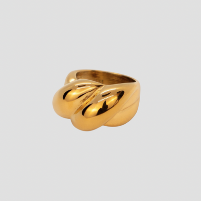 GRISÉ NYC XL Bubble 18k Gold Ring in polished gold plated stainless steel with bold sculptural bubble design on gray background