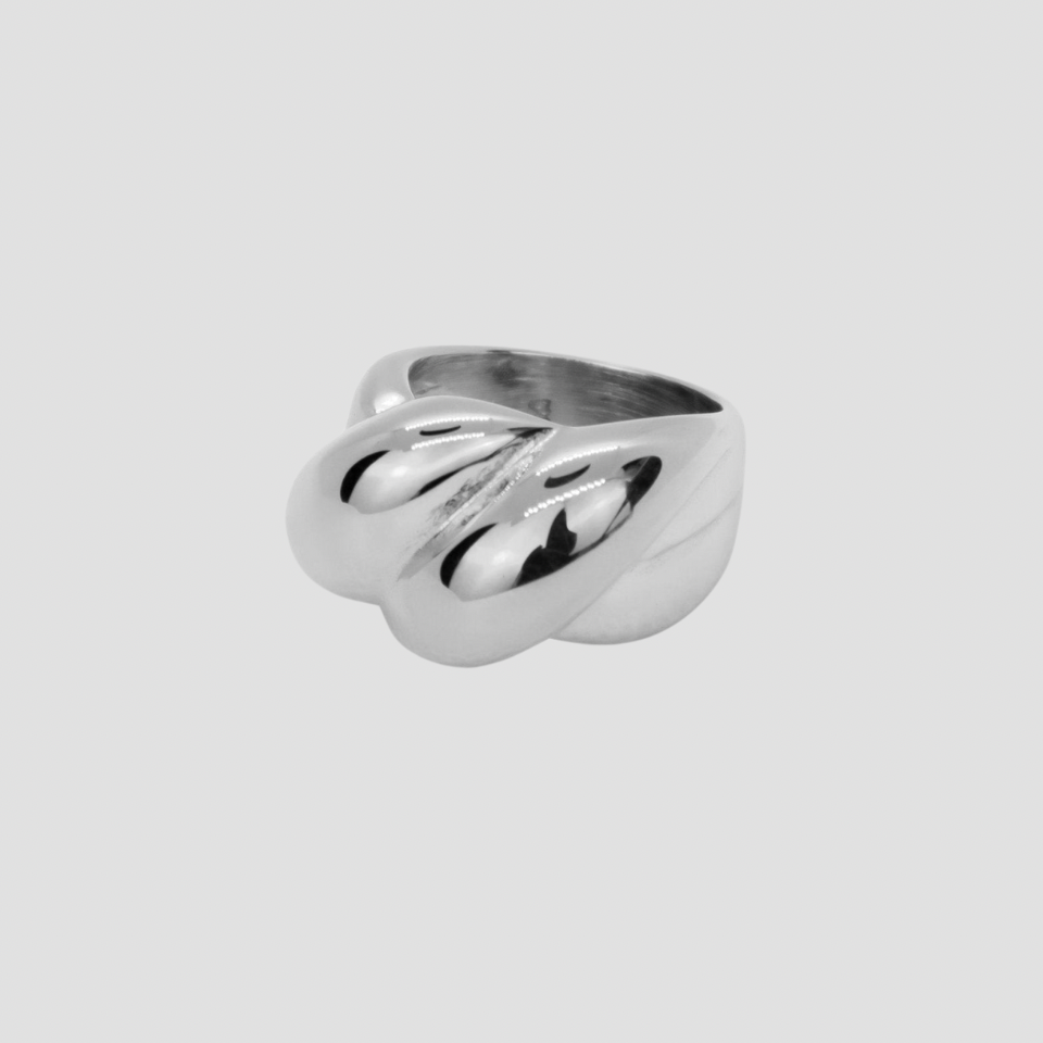 GRISÉ NYC XL Bubble Stainless Steel Ring in polished silver with bold sculptural bubble design on gray background