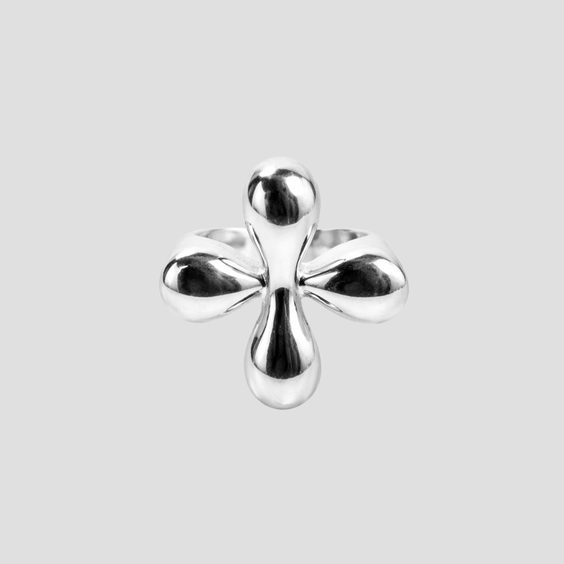 XL Flower Stainless Steel Ring in silver by GRISÉ NYC, oversized sculptural flower statement ring with polished mirror finish.