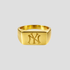 GRISÉ NYC Yankees signet ring in 18k gold plated stainless steel with engraved NY logo front view.