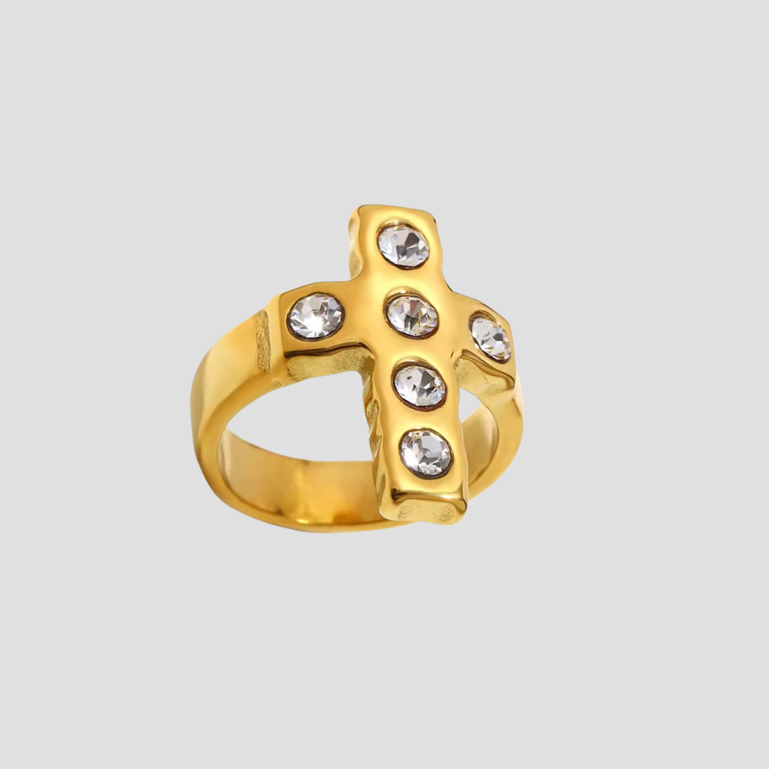 GRISÉ NYC Saint Ice cross gold ring with cubic zirconia stones 
