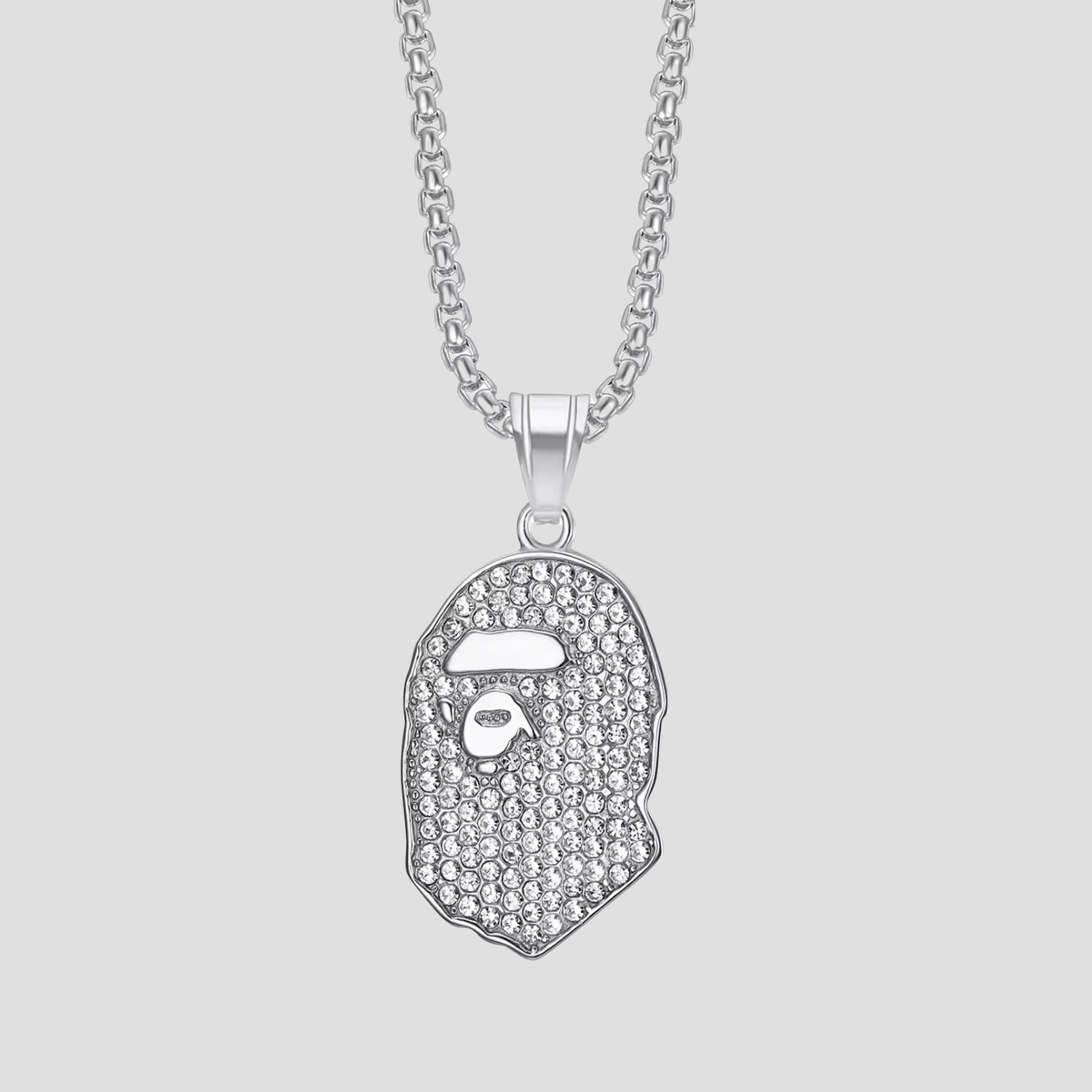 Silver ape pavé pendant necklace with cubic zirconia stones