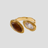 Tiger’s eye gemstone adjustable gold ring with cubic zirconia