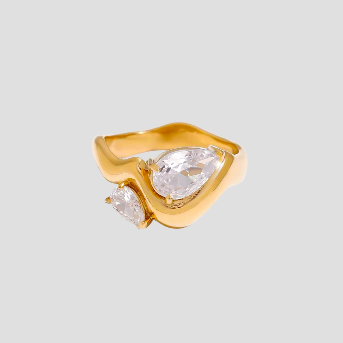 Twin diamond cut gold ring with cubic zirconia stones