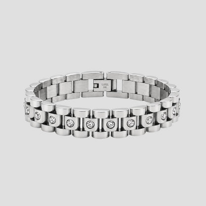 GRISÉ NYC Jubilee Link Rhinestone Bracelet in 18K gold plated and stainless steel with crystal rhinestones.