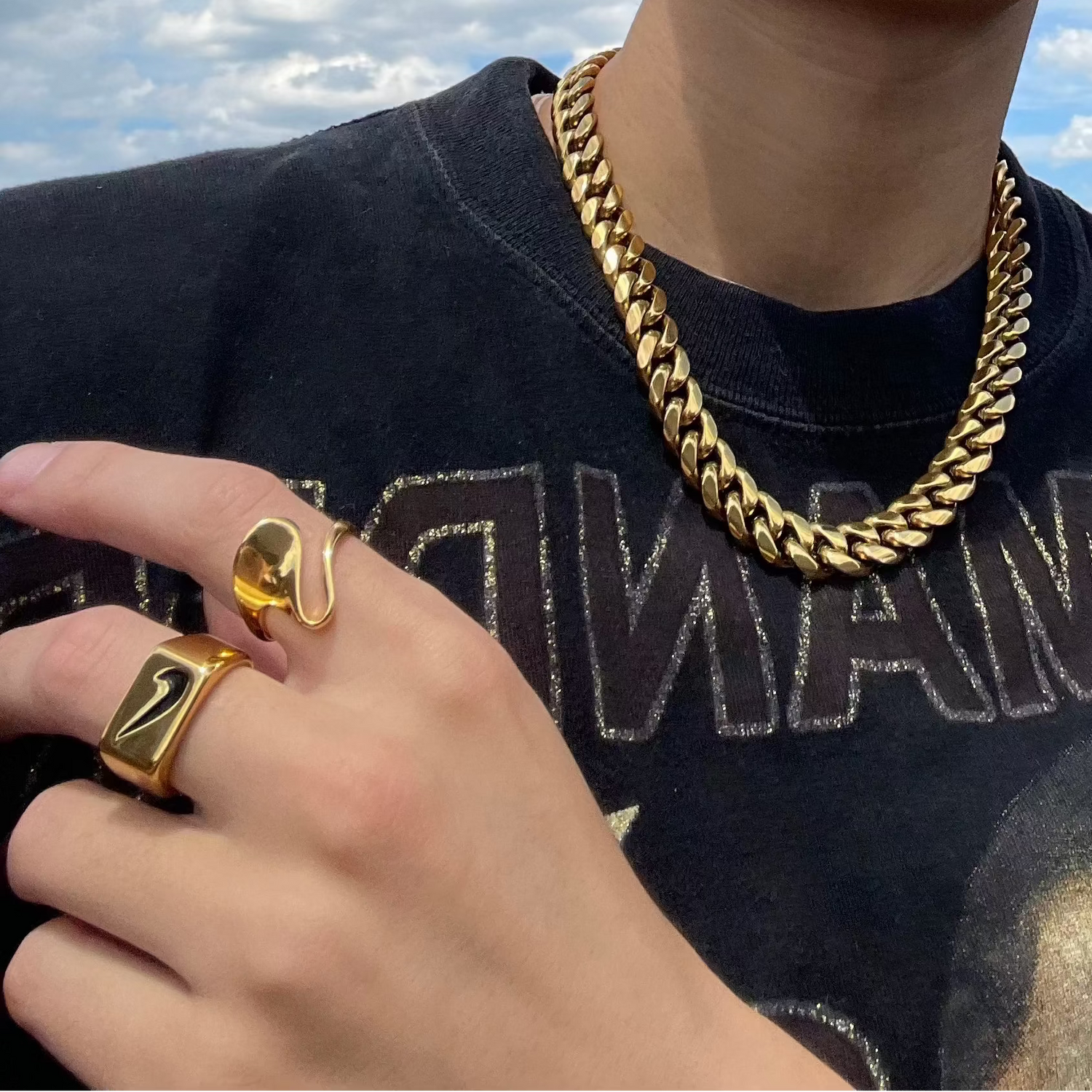 Just Do It 18k gold plated stainless steel statement ring styled by GRISÉ NYC