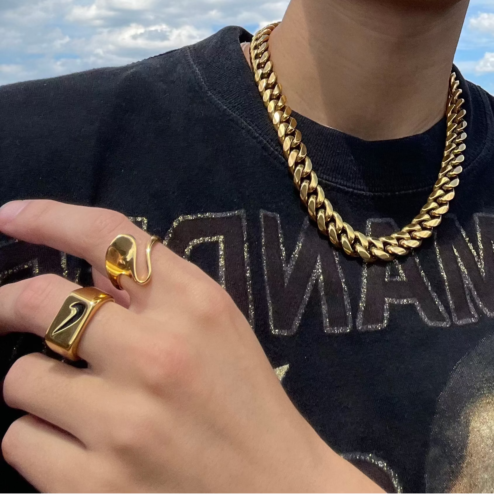 Just Do It 18k gold plated stainless steel statement ring styled by GRISÉ NYC