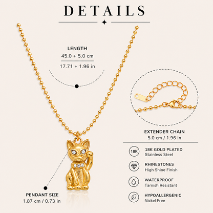 Lucky Fortune Cat Necklace - 18k Gold | GRISÉ NYC