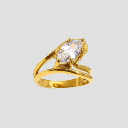 GRISÉ NYC Luna Marquise Ring 18k gold plated stainless steel cubic zirconia marquise statement ring