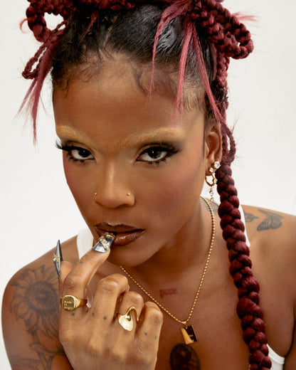 Made Of Magic 18k gold plated signet ring worn on hand by GRISÉ NYC