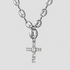 Silver stainless steel mariner link necklace with gemstone cross pendant on plain background.