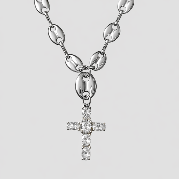 Women's Stainless Steel Cross Necklace 18K Mariner Link | GRISÉ NYC Women's Stainless Steel Cross Necklace 18K Mariner Link | GRISÉ NYC