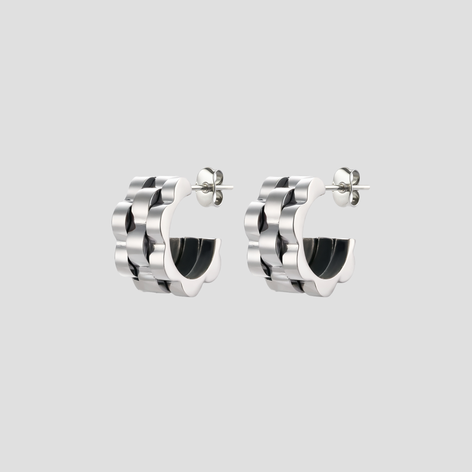 Midi Jubilee Link Stainless Steel hoop earrings in polished stainless steel by GRISÉ NYC.