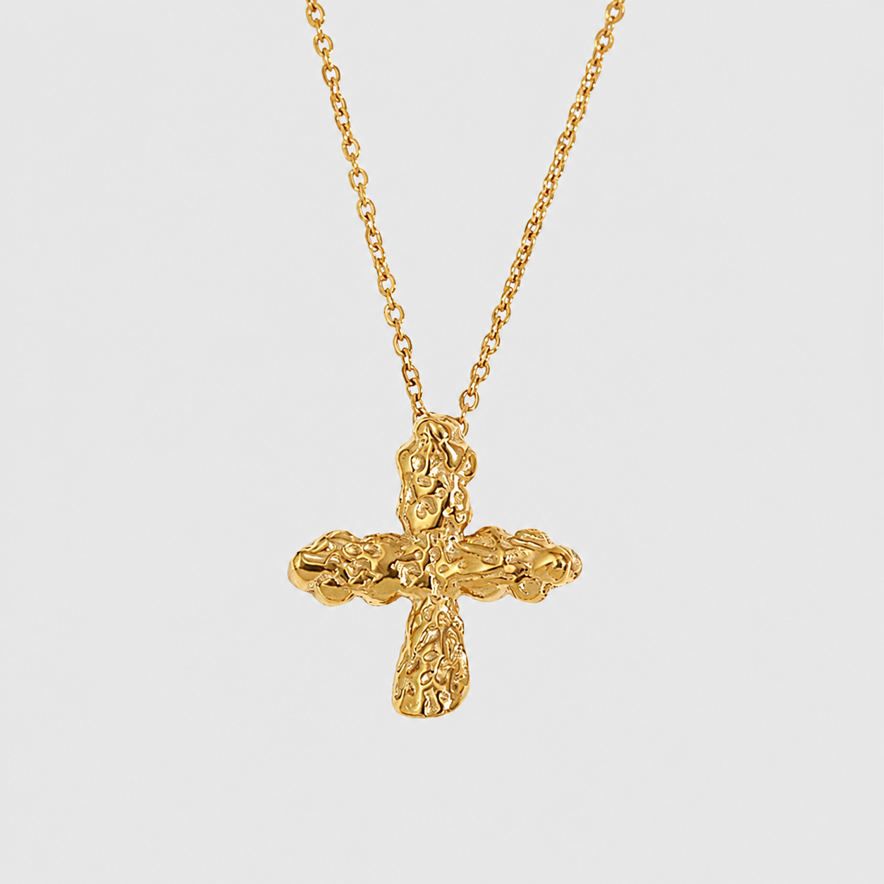 Nugget Cross Pendant 18k Gold Necklace with textured cross by GRISÉ NYC