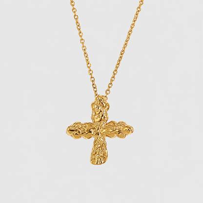 Nugget Cross Pendant 18k Gold Necklace with textured cross by GRISÉ NYC