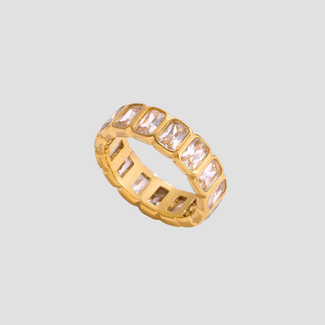 GRISÉ NYC Prism Bezel Eternity Ring 18k gold plated stainless steel rectangular cubic zirconia band