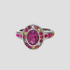 Rosalia gemstone stainless steel ring featuring oval pink gemstone and crystal accents, tarnish resistant statement ring by GRISÉ NYC.