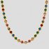 Royal Multicolor Gemstone Necklace 2.0 in 18k gold plated stainless steel with vibrant rainbow cubic zirconia stones on gray background.