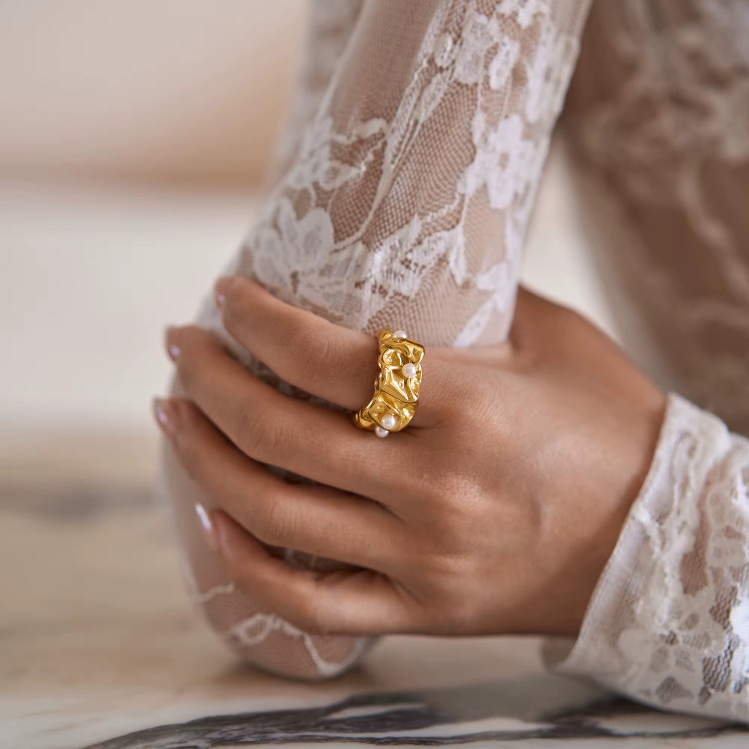 Rugged Pearl 18k Gold Ring - GRISÉ NYC 4