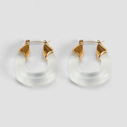 Sculpted U resin hoop earrings 18k gold plated clear statement hoops GRISÉ NYC