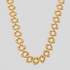 The Sovereign 18k gold plated necklace with a distinctive interlocking loop link design, displayed against a solid light gray background. 