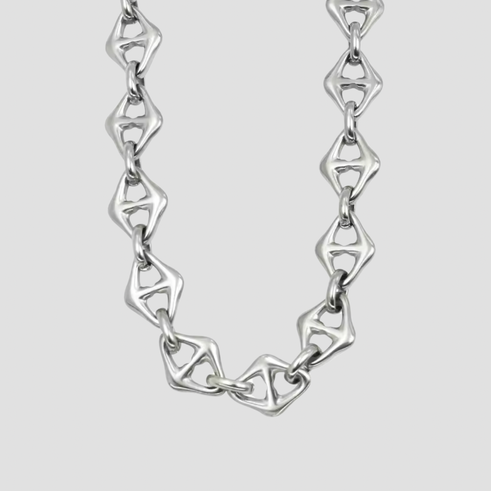 Triangle mariner stainless steel necklace with geometric links in silver by GRISÉ NYC.