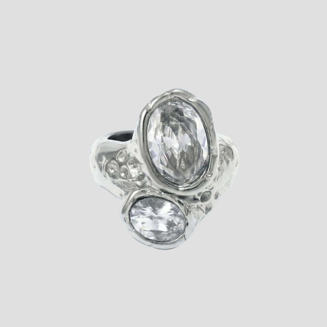 GRISÉ NYC Twin Oval-Cut Silver Aura Ring stainless steel cubic zirconia double stone ring