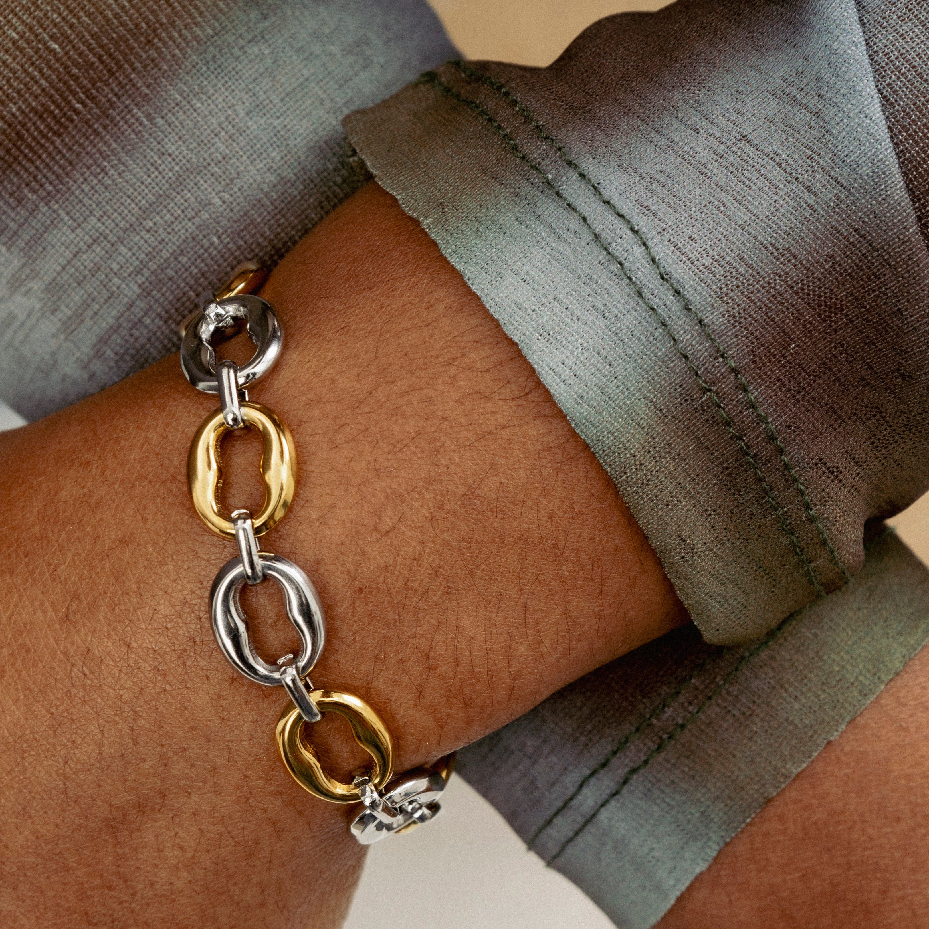 US Exclusive Oval Link ウォレットチェーン Minimalist Eco-Friendly Two-Tone Oval Link Bracelet